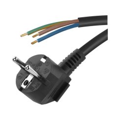 Kabel napájecí s EU zástrčkou a volným koncem, 2 m ČERNÝ
